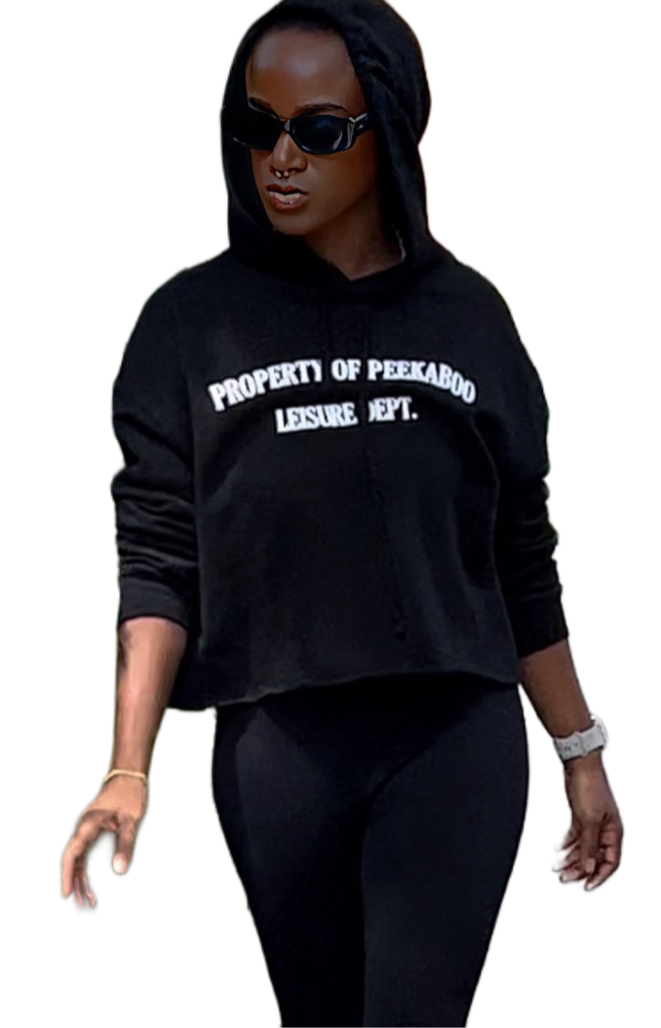 PEEKABOO LEISURE DEPT WOMEN CROP TOP HOODIE BLACK