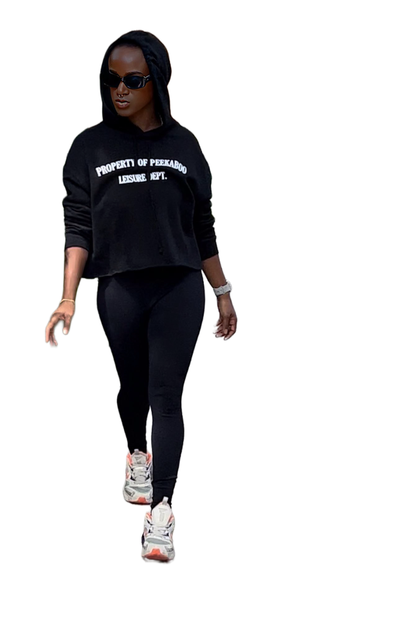 PEEKABOO LEISURE DEPT WOMEN CROP TOP HOODIE BLACK