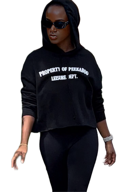 PEEKABOO LEISURE DEPT WOMEN CROP TOP HOODIE BLACK