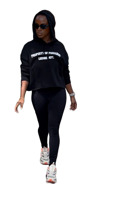 PEEKABOO LEISURE DEPT WOMEN CROP TOP HOODIE BLACK